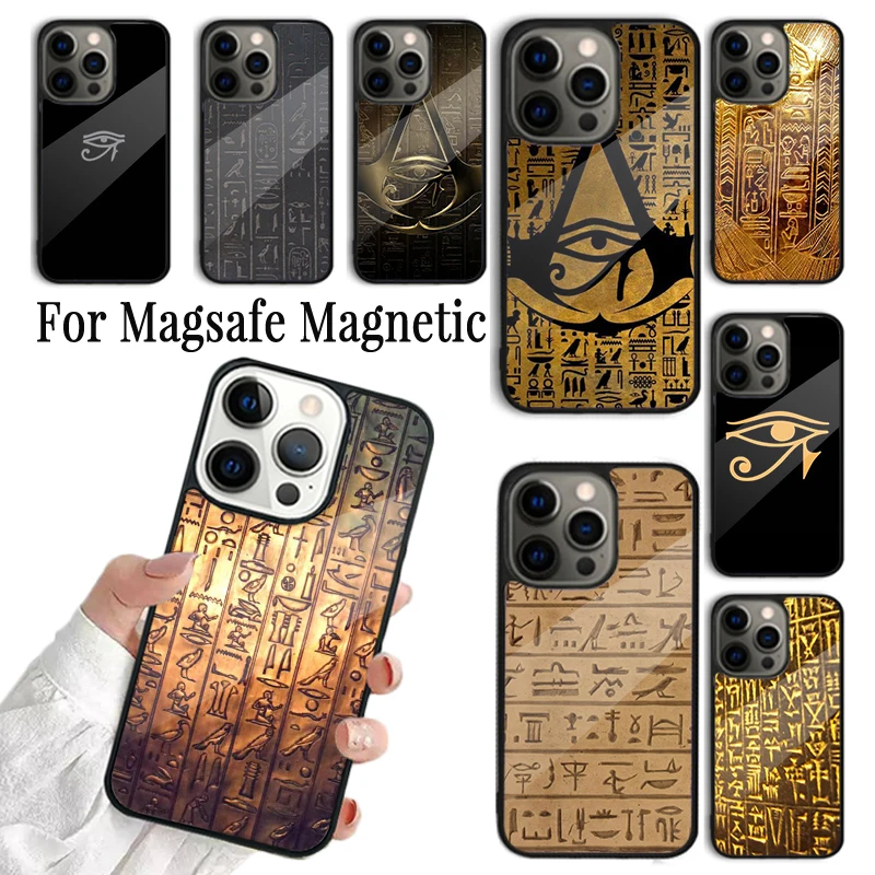 Phone Case For iPhone 16 15 14 13 12 11 Pro Max Plus Magsafe Magnetic Wireless Charging Cover Egyptian Hieroglyphics Symbols