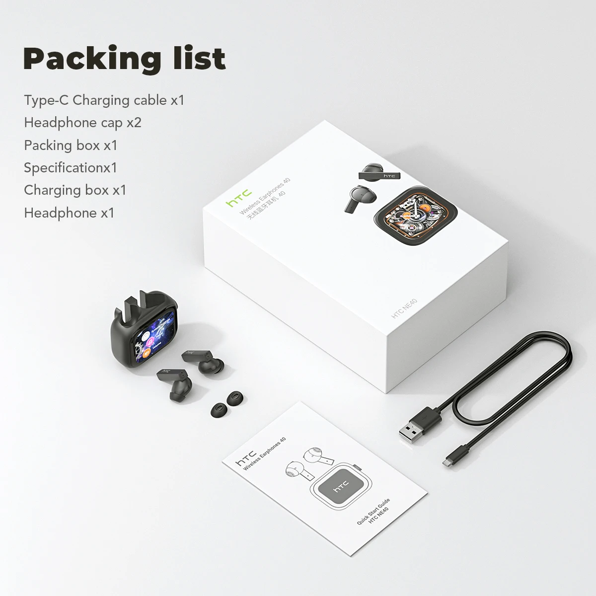 سماعات بلوتوث 5.2 TWS HTC سماعات لاسلكية سماعات أذن رياضية مع ميكروفون كامل HD شاشة LCD التحكم سماعة الموسيقى