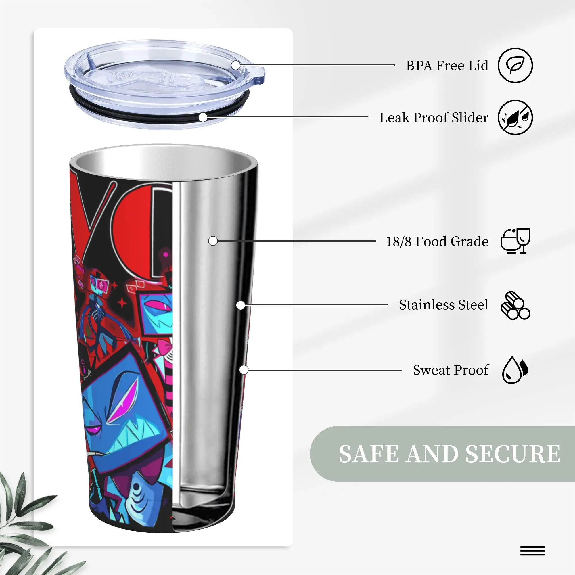 Hazbins Anime Hotel Vox Insulated Tumbler Vacuum with Lid Straw 20oz Double Wall Stainless Steel Coffee Mug Tags Car Bottle Cups - view 4