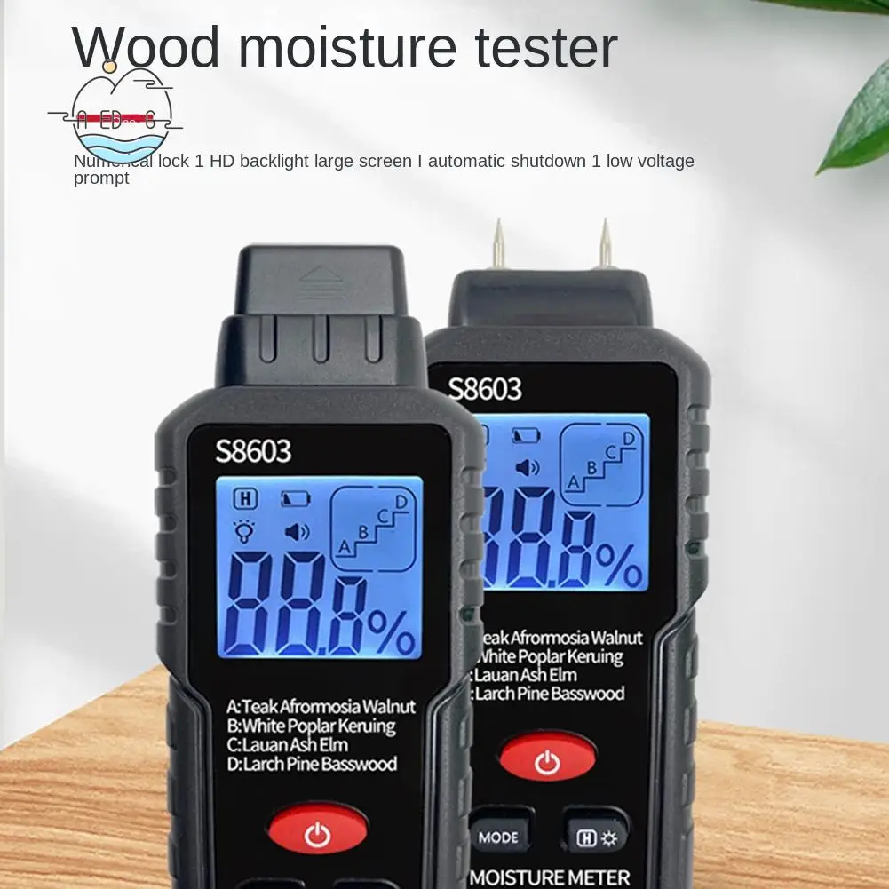 

AED6-Two Pins Digital Wood Moisture Meter 0-99.9% Wood Humidity Tester Timber Damp With Large LCD Display