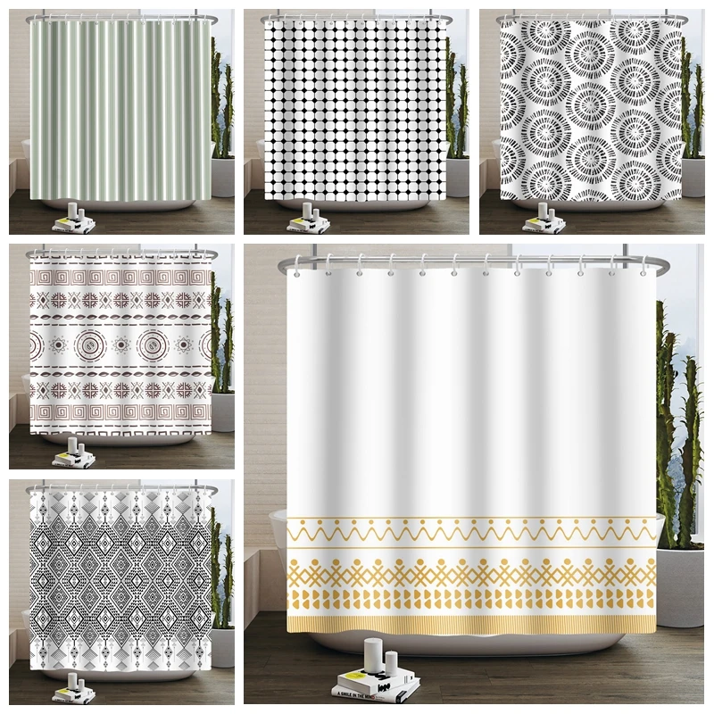 

Geometric Shower Curtain for Bathroom Bohemian Mid Century Modern Aesthetic Bathroom Decor Waterproof Polyester Bath Curtain