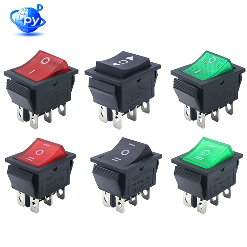 KCD4 3 Position ON-OFF-ON Rocker Switch 16A 250VAC 20A 125VAC 6 Pin Illuminated Power Switch with LED Indicator