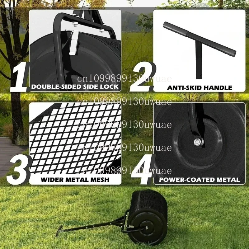 Sembradora para plantar jardín, abono con mango de forma ajustable, musgo de turba, esparcidor de fertilizante de malla metálica para césped