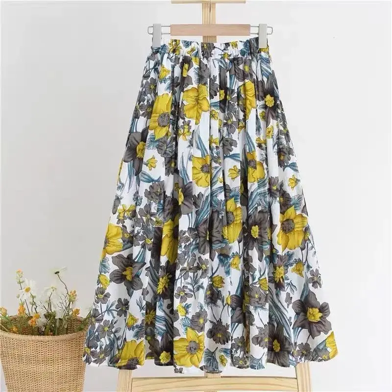 Large Size Women Summer Printing Half Length Skirt Flower Polka Dot Loose Appear Thin All-match Elastic Waist Comfortable Skirt