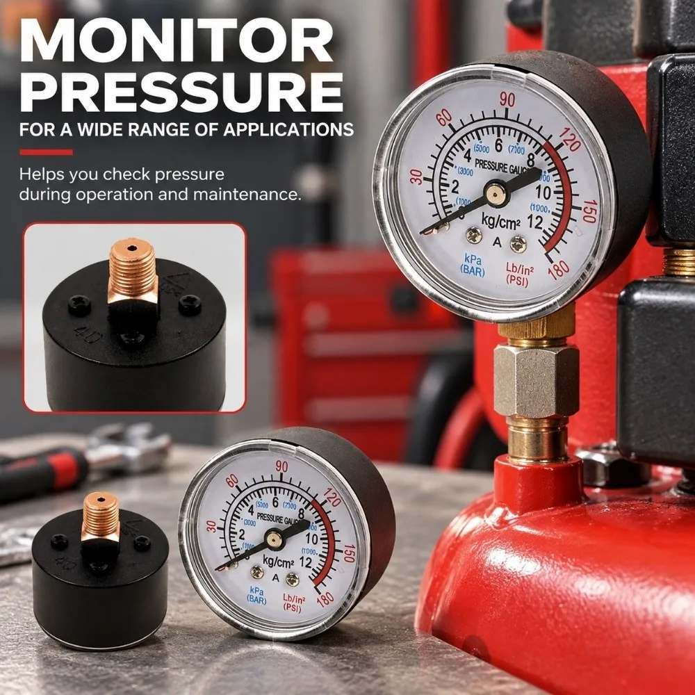 42/53mm Air Compressor Pneumatic Gauge 0-12Bar / 0-180PSI Thread 9.7/12.7mm Hydraulic Fluid Measuring Instrument