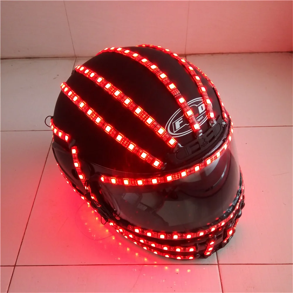 Cool RGB Led Robot Helmet Costumes Armor Motorcycle Bike Headwear Stage Dance Performance Hat Jacket Suit Props