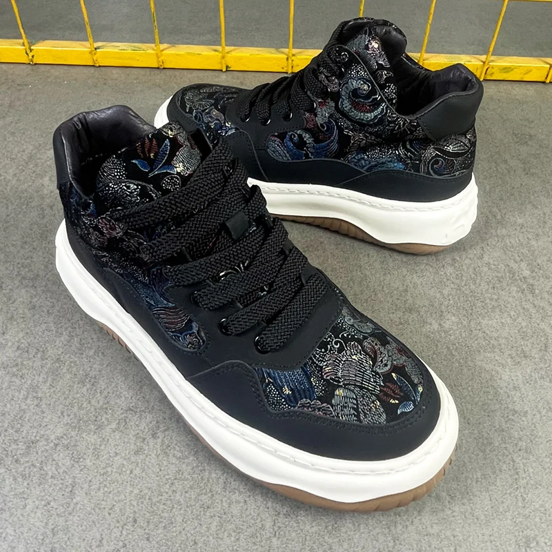 

Genuine Leather Soft-Soled Black Warrior Versatile Trendy Men's Shoes, Sporty Youthful Casual Sneakers, Hiking Fashion Sneakers for Men