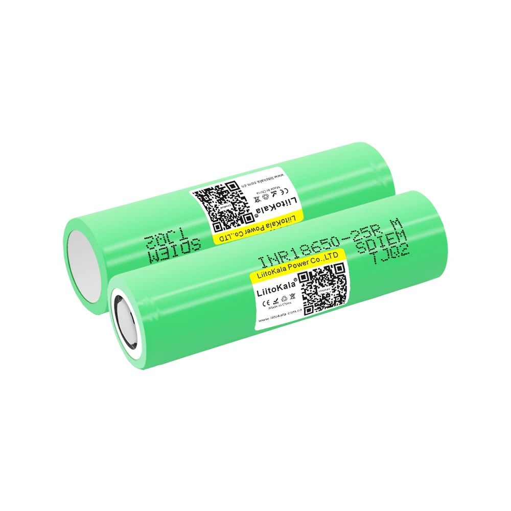 4PCS LiitoKala 25R 3.7V 18650 2500mAh Lithium Battery 20A 30A Discharge INR18650-25R Batteries for Flashlight Flat Head