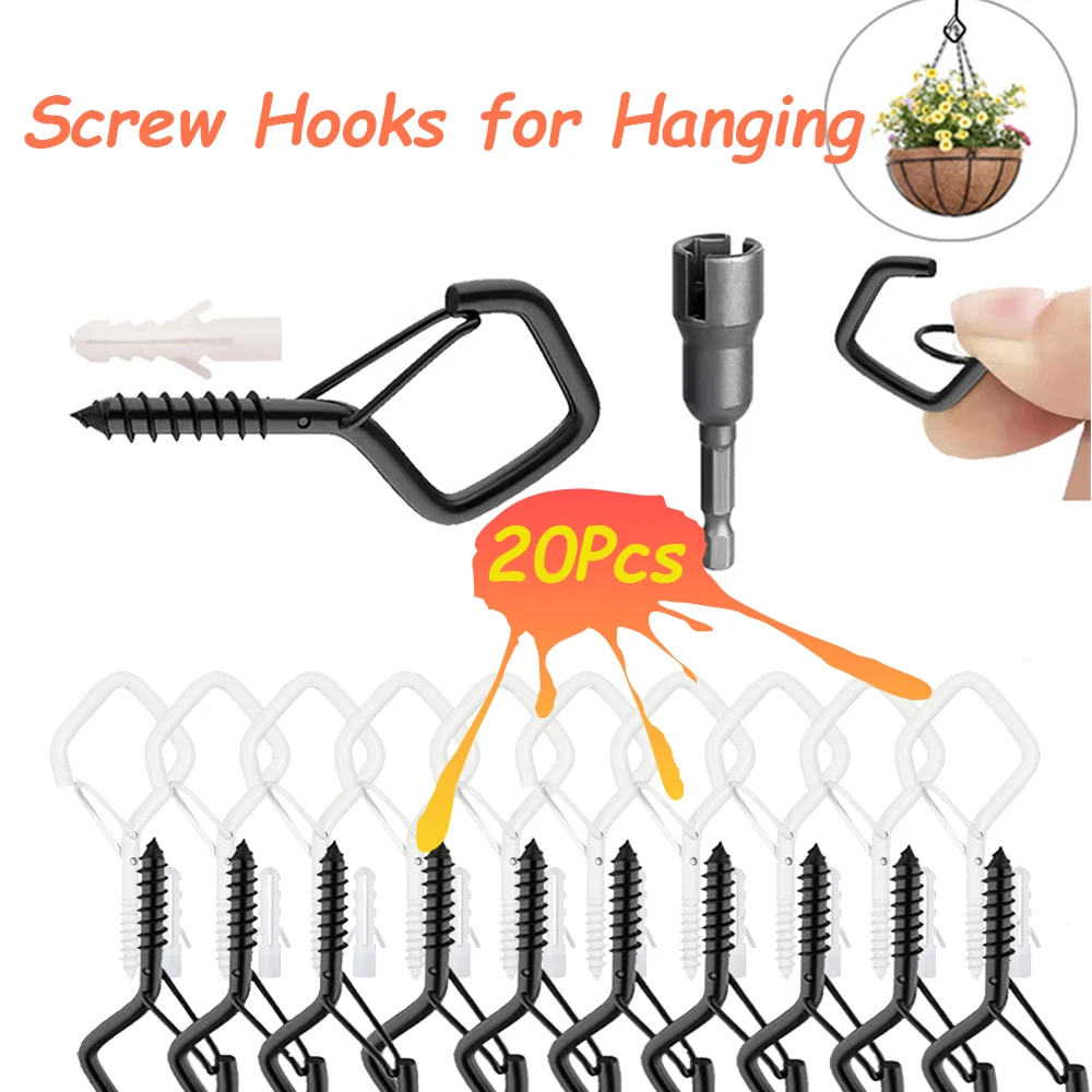 

Screw Hooks for Hanging Outdoor String Lights with Safety Buckle,Windproof Ceiling Hanger Hook Cup for Plants, Christmas Lights