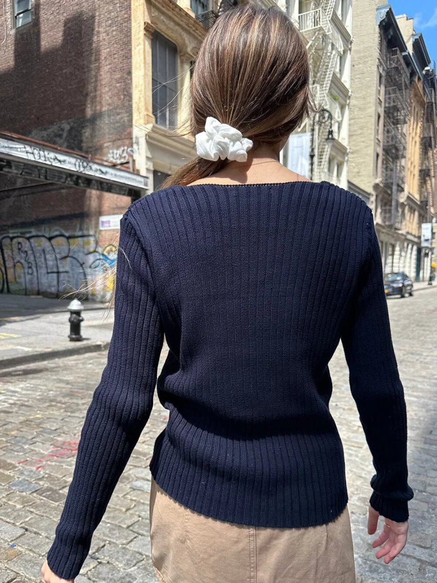 Suéteres de punto Vintage para mujer, Tops Y2k ajustados de manga larga con cuello en V, suéter Harajuku de algodón, Otoño, 2023