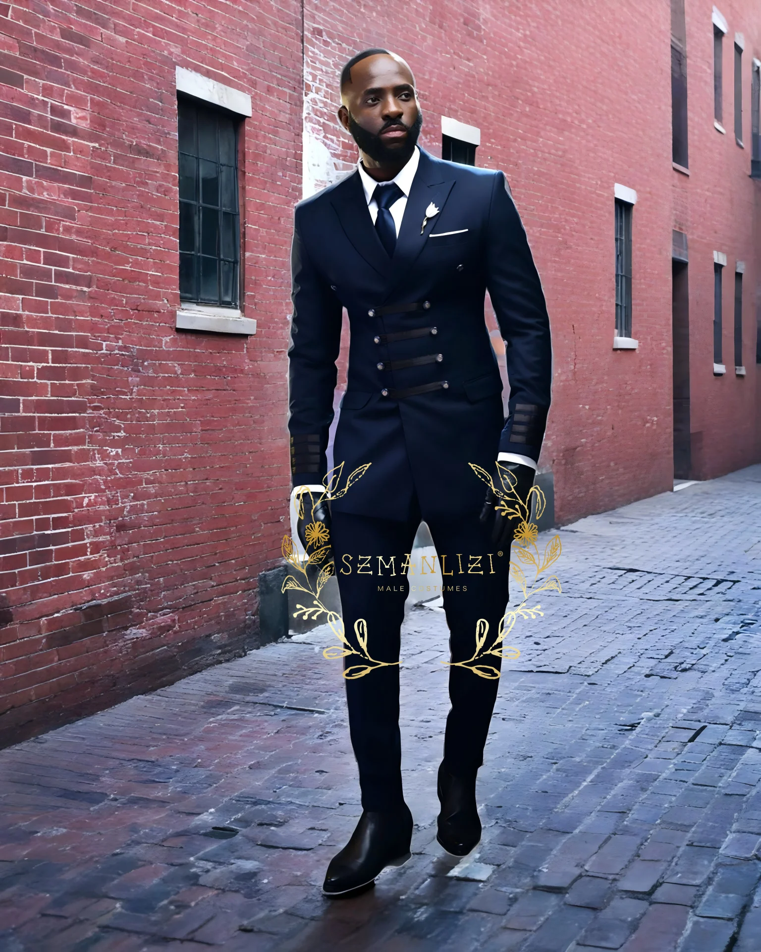 

Navy Blue Men Suits For Business Party 2 Pcs Double Breasted Formal Groom Wedding Tuxedo Prom Terno Custom Made Blazer Pants