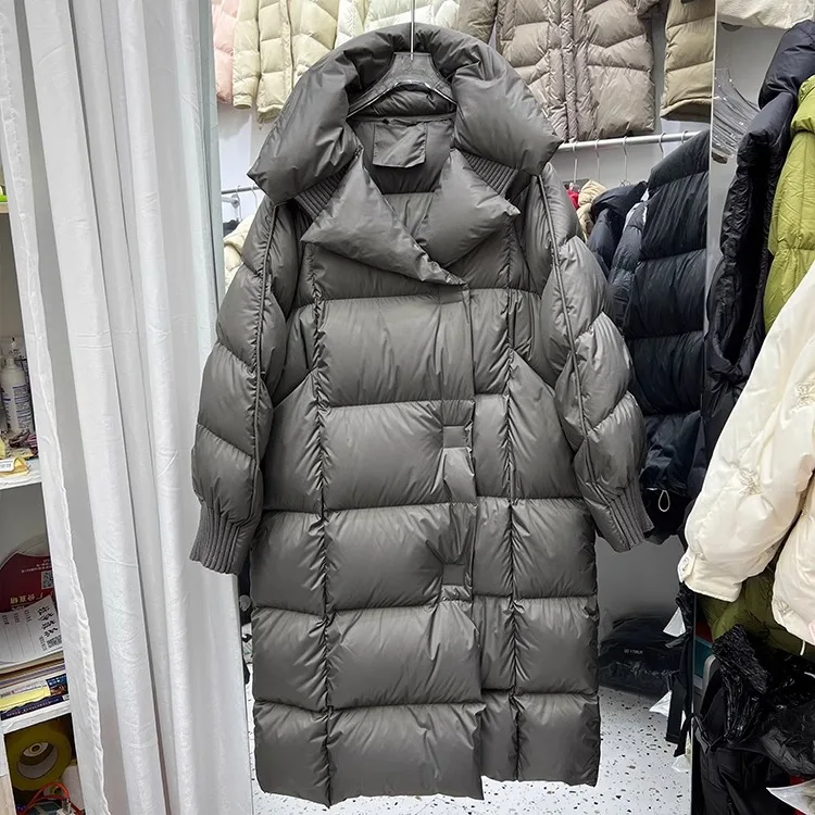 2026 الأبيض بطة أسفل سترة طويلة الخريف الشتاء سترة منفوخة المرأة موضة نفخة أسفل القطن معطف فضفاض سميكة الدافئة ملابس خارجية #3