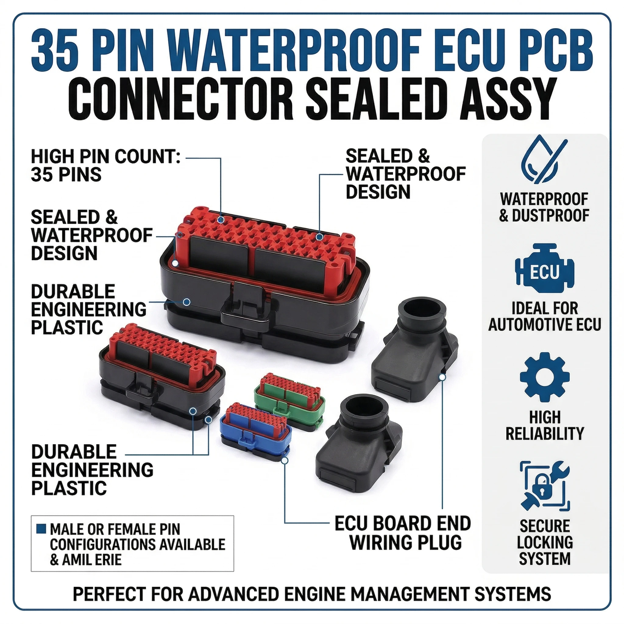 

1PCS 35 Pin male or female PCB Connector Sealed ASSY Waterproof socket Ecu Board End Wiring Plug 776164-1 776164-4 776164-2