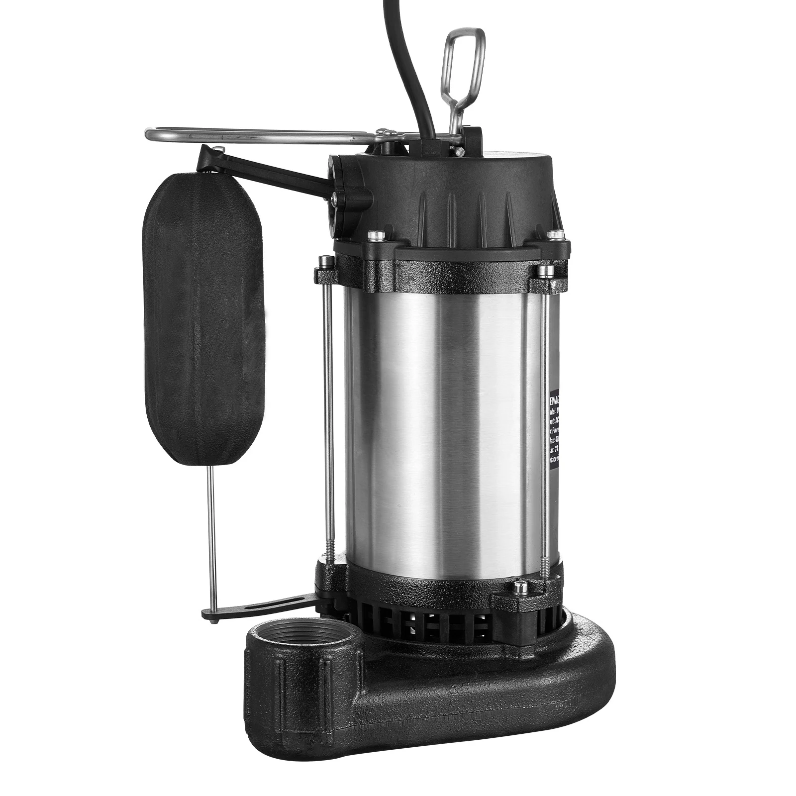 SucceBuy Submersible Sewage Pump Cast Iron with Automatic Float Switch Stainless Steel for Clean Flooded Basement Yard Farm