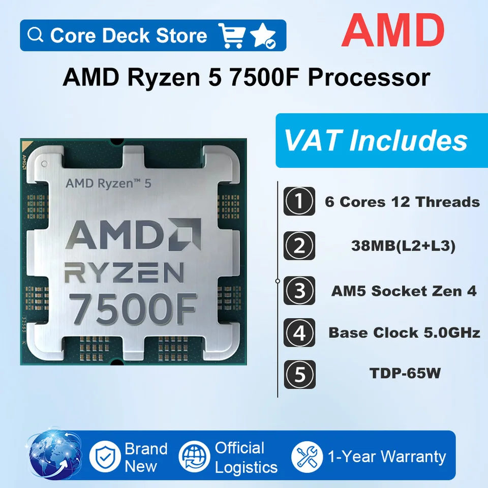 AMD Ryzen 5 7500F R5 7500F 3.7GHz 6-Core 12-Thread CPU Processor