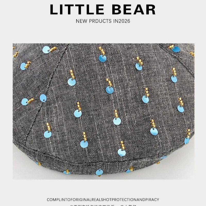 Niche Graue Pailletten-Design Achteckige Baskenmütze für Damen, Vielseitige Sommer- und Herbstmütze im Literarischen Stil, Newsboy-Malermütze für Damen – Detail 5