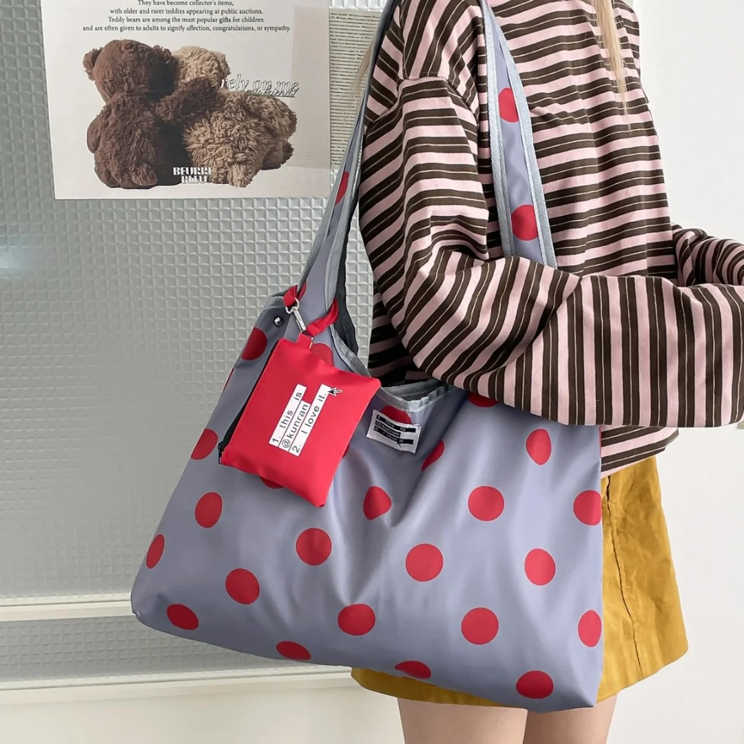 Nylon Dots Zipper Large Capacity Casual Tote 2026 New Korean Style Versatile Bags Daily Commute Fashion Shoulder Bags Bolsa