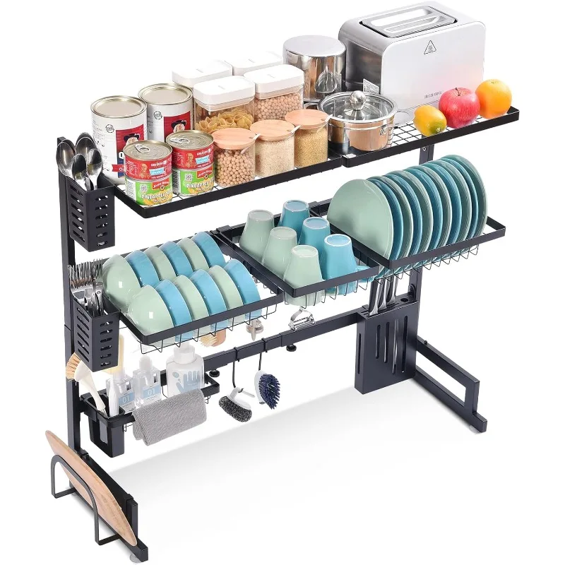 

Over The Sink Dish Drying Rack, Adjustable Length(29.4"-37.4") Height, 3 Tier Large Capacity Dish Rack,Sink Organize Stand Shelf