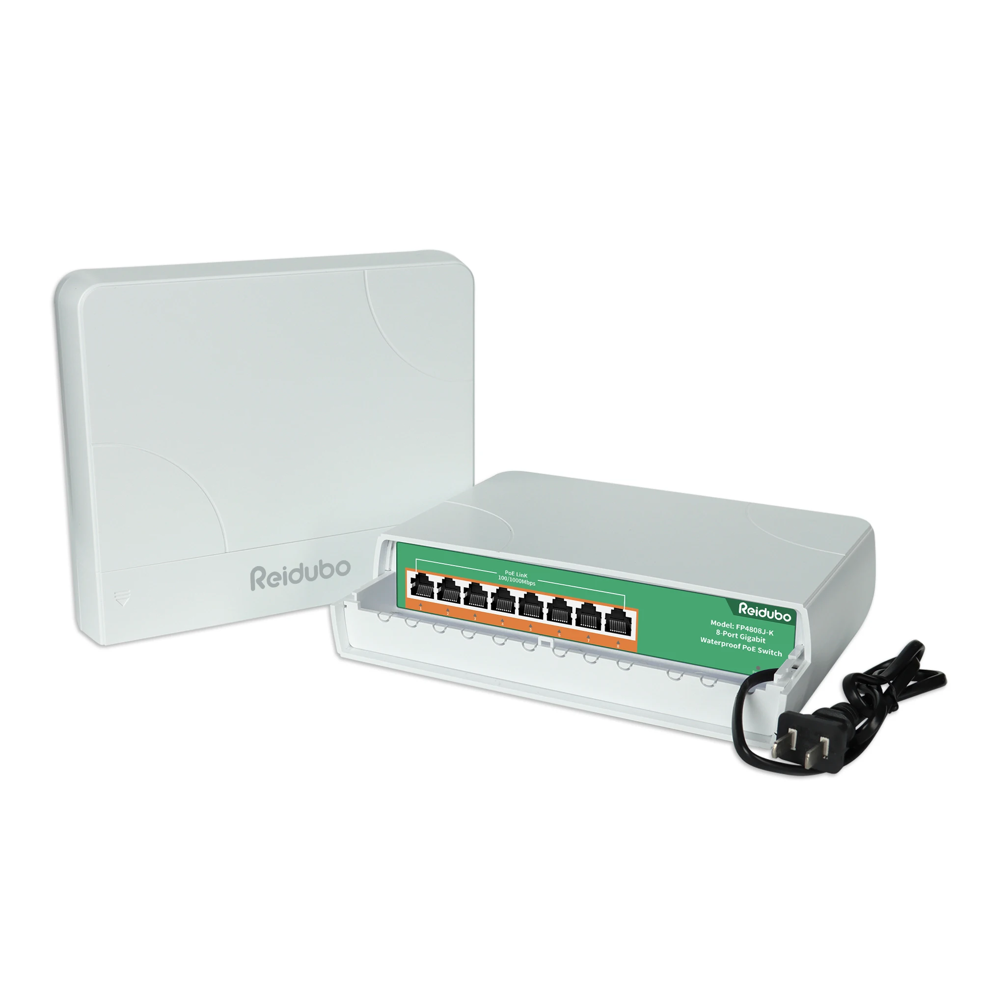 Outdoor 8 Port Gigabit PoE Switch Waterproof, IEEE802.3af/at Unmanaged Network Switch 120W, Plug & Play( Only US Plug）