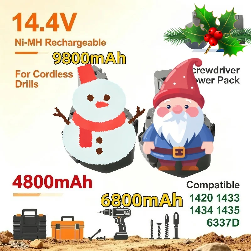 14.4V Ni‑MH Power Tool Battery Pack 4.8Ah/6.8Ah/9.8Ah Compatible Drill Screwdriver 1420 1433 1434 1435 6337D