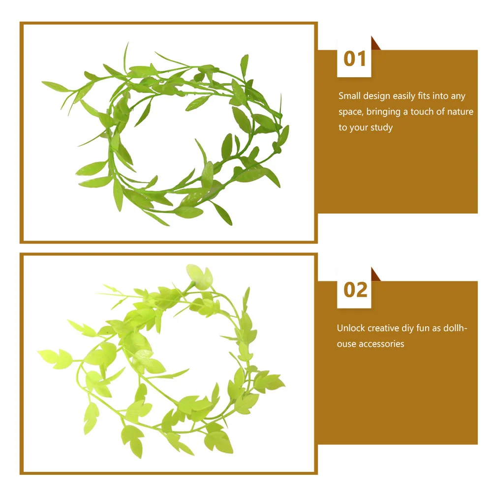 3 stuks miniatuur tuinscène accessoires realistische faux groen wijnstokken slinger kunstmatige bladeren decoratie mini planten poppenhuis