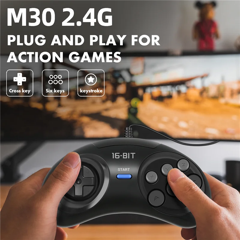 2 Pcs Game Controller For SEGA Genesis For 16 Bit Handle Controller 6 Button Gamepad For SEGA MD Game Accessories Black