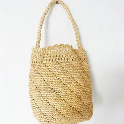 Bohemian Raffia Bucket Bag Summer Woven Straw Bag Handmade Hollow Handbags Designer Shoulder Bags for Women Travel Beach Bags