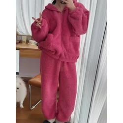 Coral Fleece Set Female Wintertime Thickening Type Loose Can Be Worn Outside Two-piece Tide Fleece-lined Large Size Fat Mm 150kg