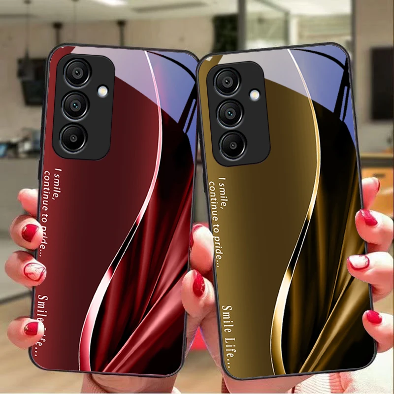 New Soft Brown Red For Samsung Galaxy A15 5G 54 4G 51 50 24 35 90 71 12 51 53 52S 80 22 34 Black Tempered Glass Phone Case