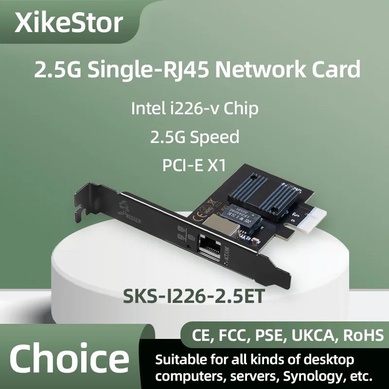 XikeStor PCIE 2.5g RJ45 Network Card Single Port Intel i1226-V Master Control 2.5G Rate Fully Compatible with Computer