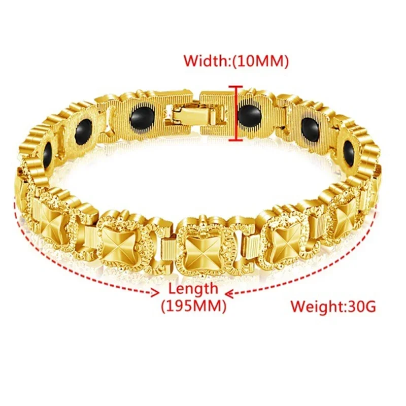 Fashion Magnetic Therapy Bracelet 3-in-1 Weight Loss Improve Sleep Adjusting Titanium Steel Gold Color Bangle for Women Men