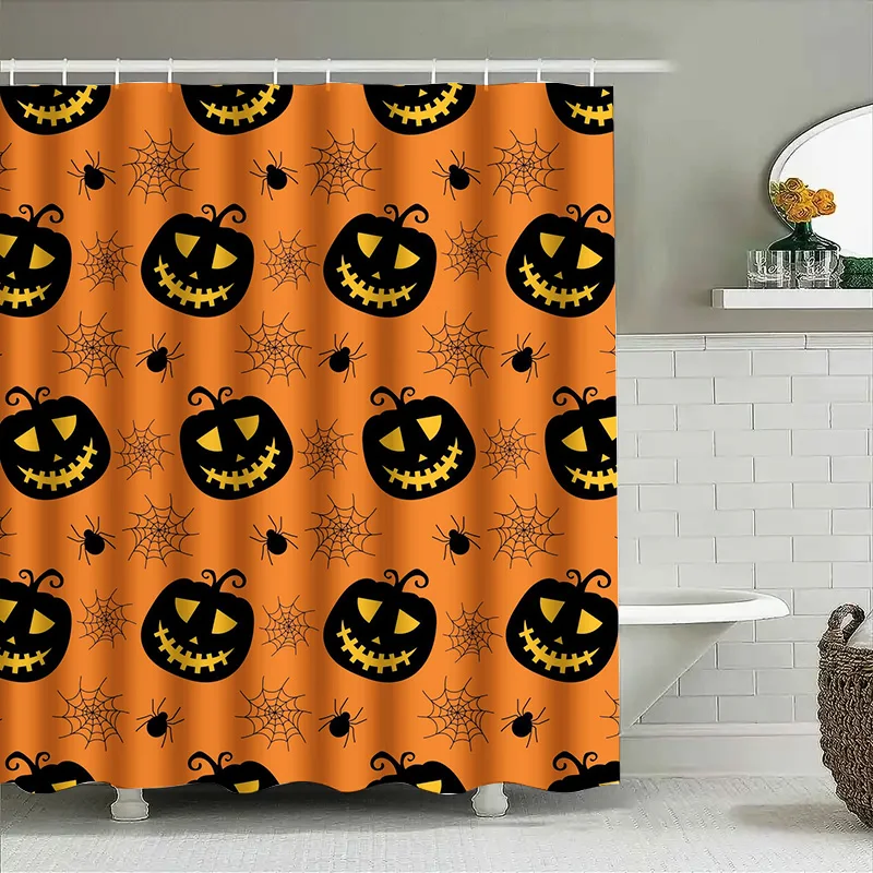 

Tuniu Cute Halloween Pumpkin Spooky Shower Curtain Funny Jack-o'-Lantern Pattern for Bathroom Decor