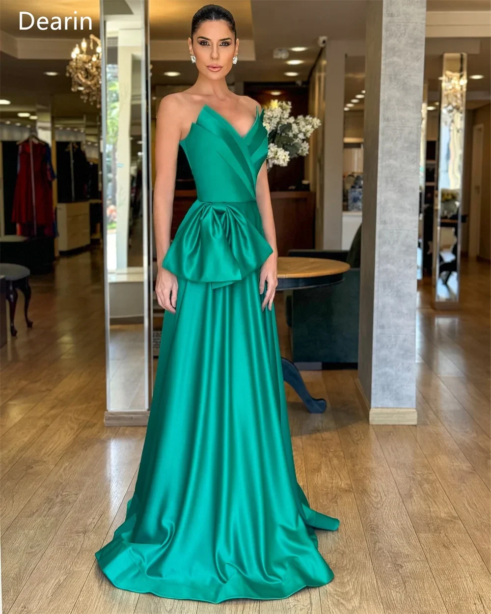 Customized Formal Dress Dearin Strapless A-line Floor Length Skirts Layered Bows Draped Sleeveless Bespoke Occasion Dresses Even