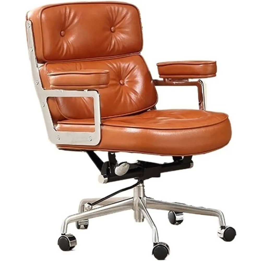 Office Chair Mid Back PU Leather Desk Chair, Office Task Chair with Armrests, Adjustable Chair with Wheels Desk Chair(Orange)