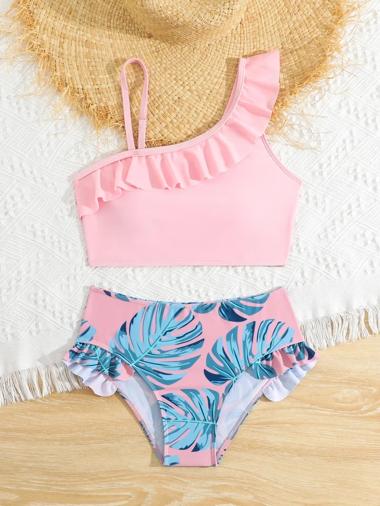 Bikini Kids Girls Swimsuit 2026 New Ruffle Sling Bikinis Set Children Swimwear Summer Beach Cover Up Bathing Suit For Swimming