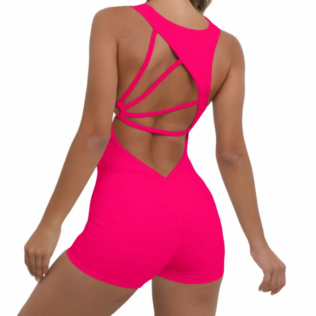 Sexy Backless Rompers Activewear Hollow Out Skinny Women Playsuit Sporty Fitness Black Romper Jogging Body-shaping 2024