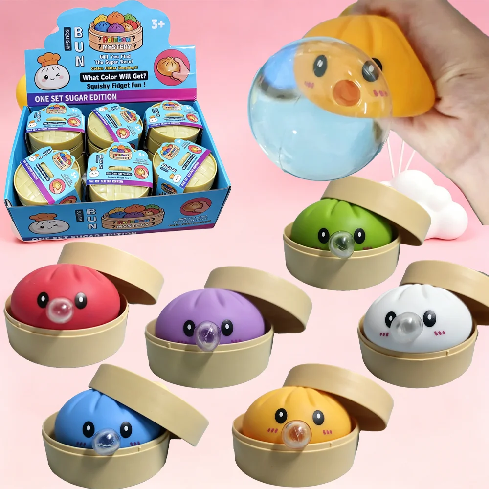 Hot Sale Simulation Flash Dumpling Pressure Ball Slow Rebound Soft Pinch Decompression Squishy Stress Relief Balls with Steamer