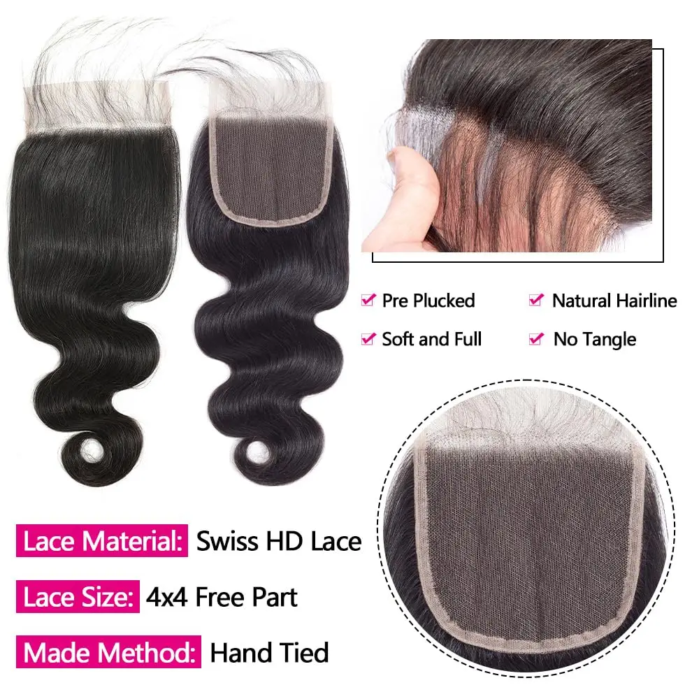 Queen Mary Body Wave Bundles With Closure Brazilian Hair Weave 3/4 Bundles With Closure Natural Human Hair Bundles With Closure - Image 4