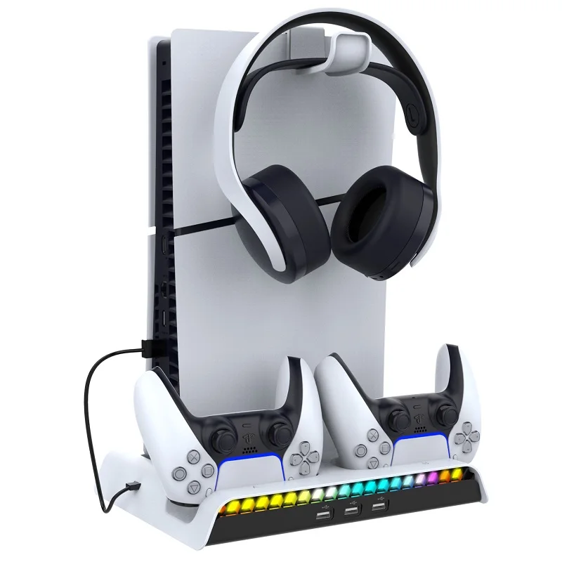 

P5 Host Cooling Base Fan RGB Colorful Lighting Effect Wireless Controller Base Charging Game Storage Rack Stable And Durable