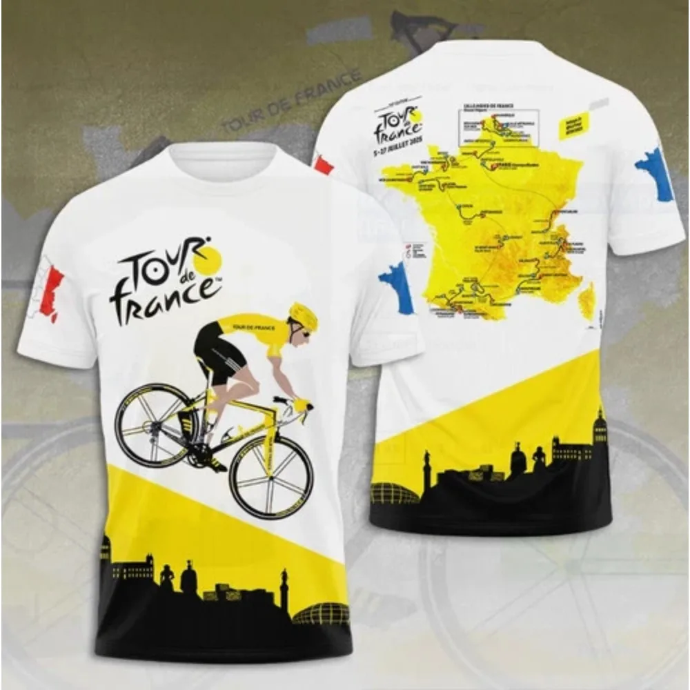 

Футболки с 3D принтом Tour De France 2025 Racing, летние мужские и женские быстросохнущие футболки с короткими рукавами, повседневные топы на открытом воздухе