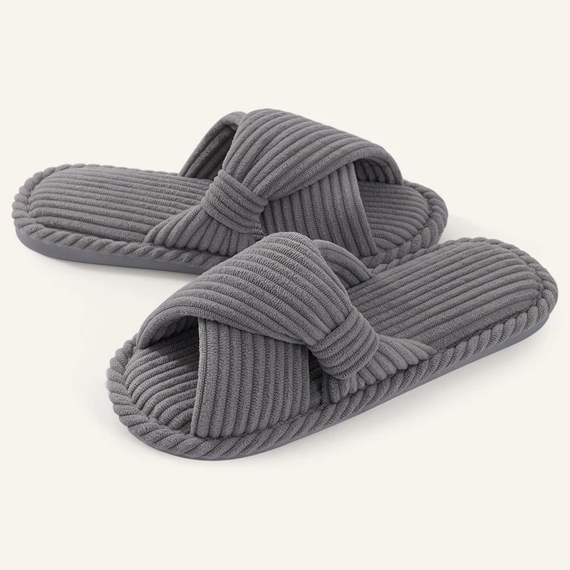 Bebealy-Zapatillas de casa de PANA con lazo para mujer, pantuflas clásicas de interior con punta abierta, pantuflas suaves de verano para dormitorio