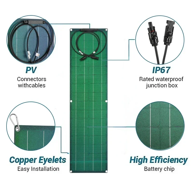 ETFE 100W 50W Solar Panel Kit Flexible Monocrystalline PV Module High Efficiency Charge 18V Battery for Home RV Boat