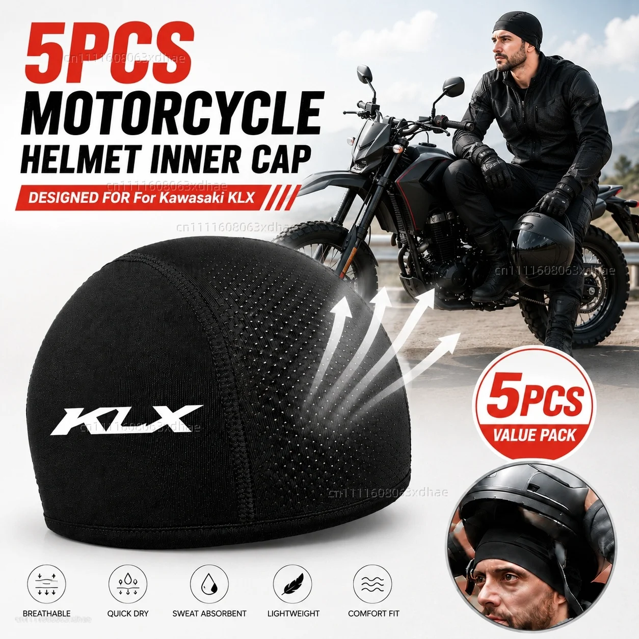 

5pcs Motorcycle Helmet Inner Cap Hat Quick Dry Breathable Hat Racing Cap Thin Set For Kawasaki KLX230 KLX 230 KLX300 KLX 300 140
