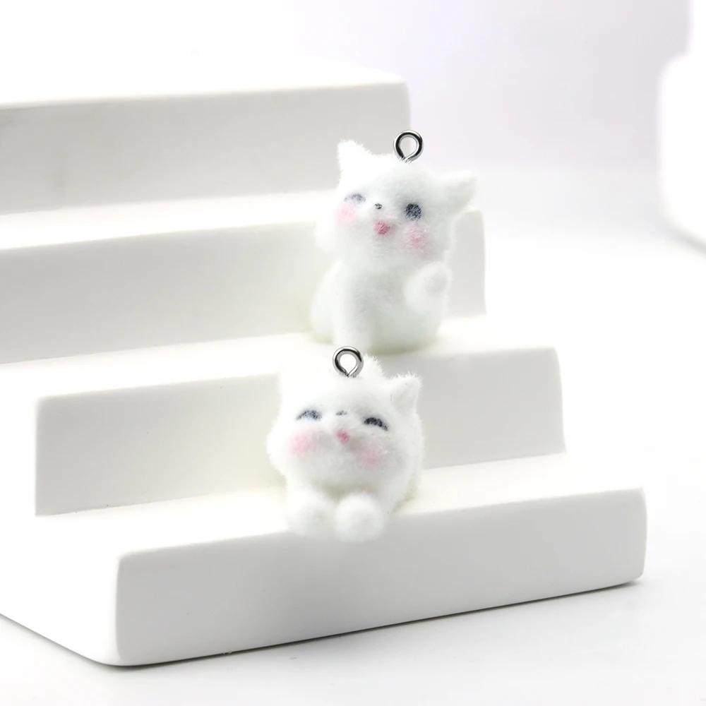 20Pcs 3D Flocking Resin Yoga Cat Charms Animal Plush Doll Pendant for Necklace Earrings Keychain Making DIY Jewelry Accessories