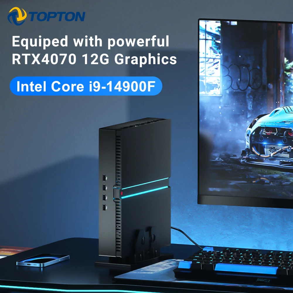 Topton 14. gen intel i9 14900f nvidia rtx 4070 12g gaming mini pc nvme 2 xddr5 windows 11 mini gamer computer desktop pc wifi6