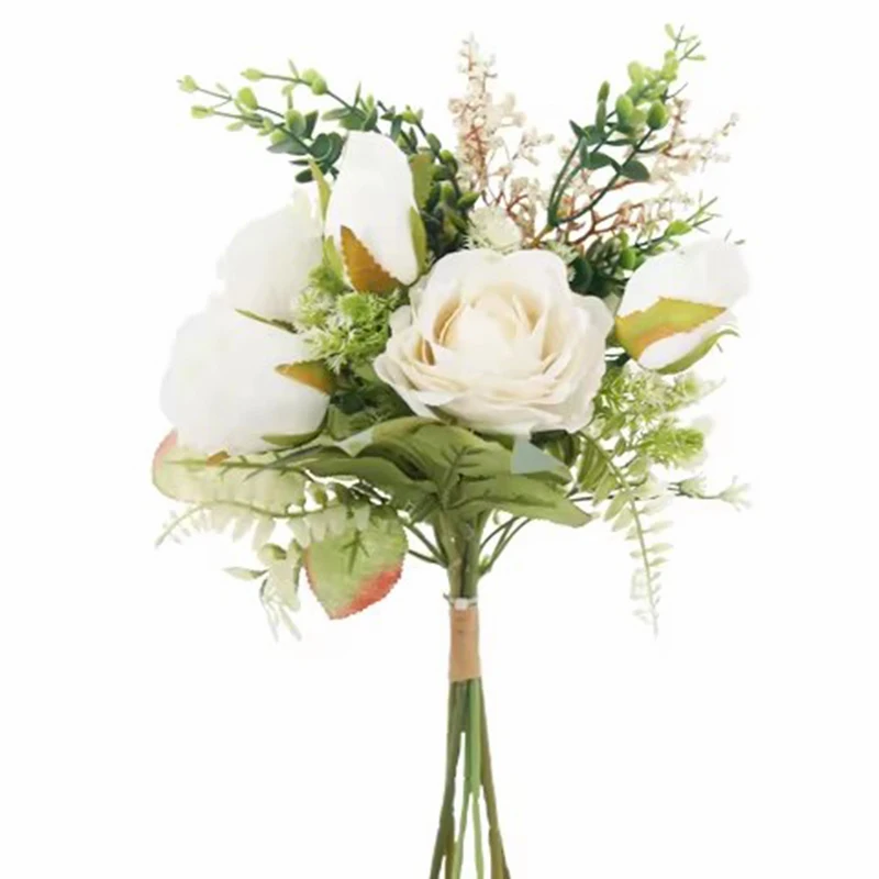 White Rose Bouquet Artificial Flower Wedding Home Decoration Christmas Fake Plant DIY Garden Vase Party Centerpieces Accessories