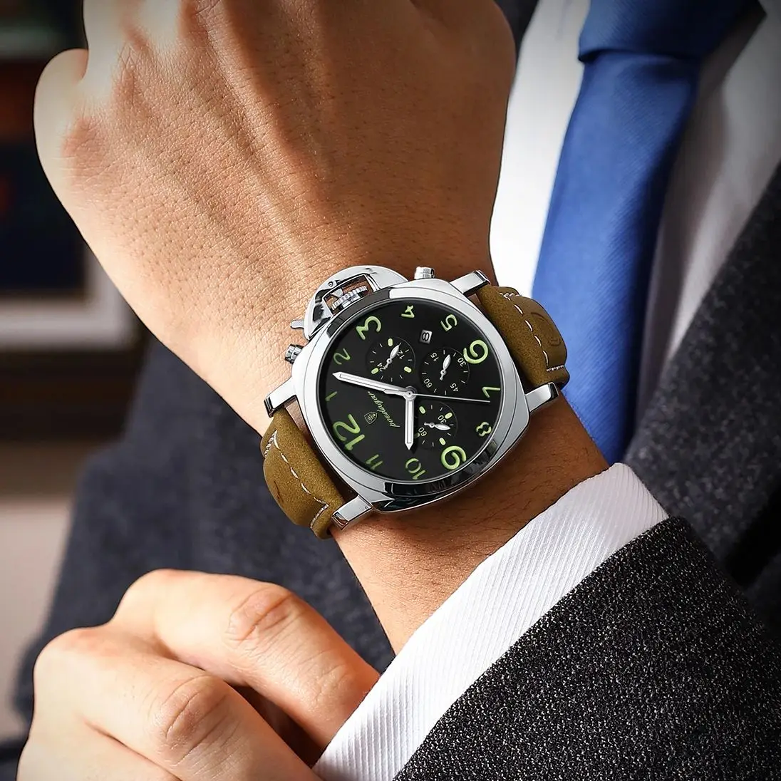 POEDAGAR قمة الموضة الفاخرة ساعة للرجال مقاوم للماء مضيئة كرونوغراف رجل ساعة جلدية العسكرية ساعات كوارتز رجالية Reloj