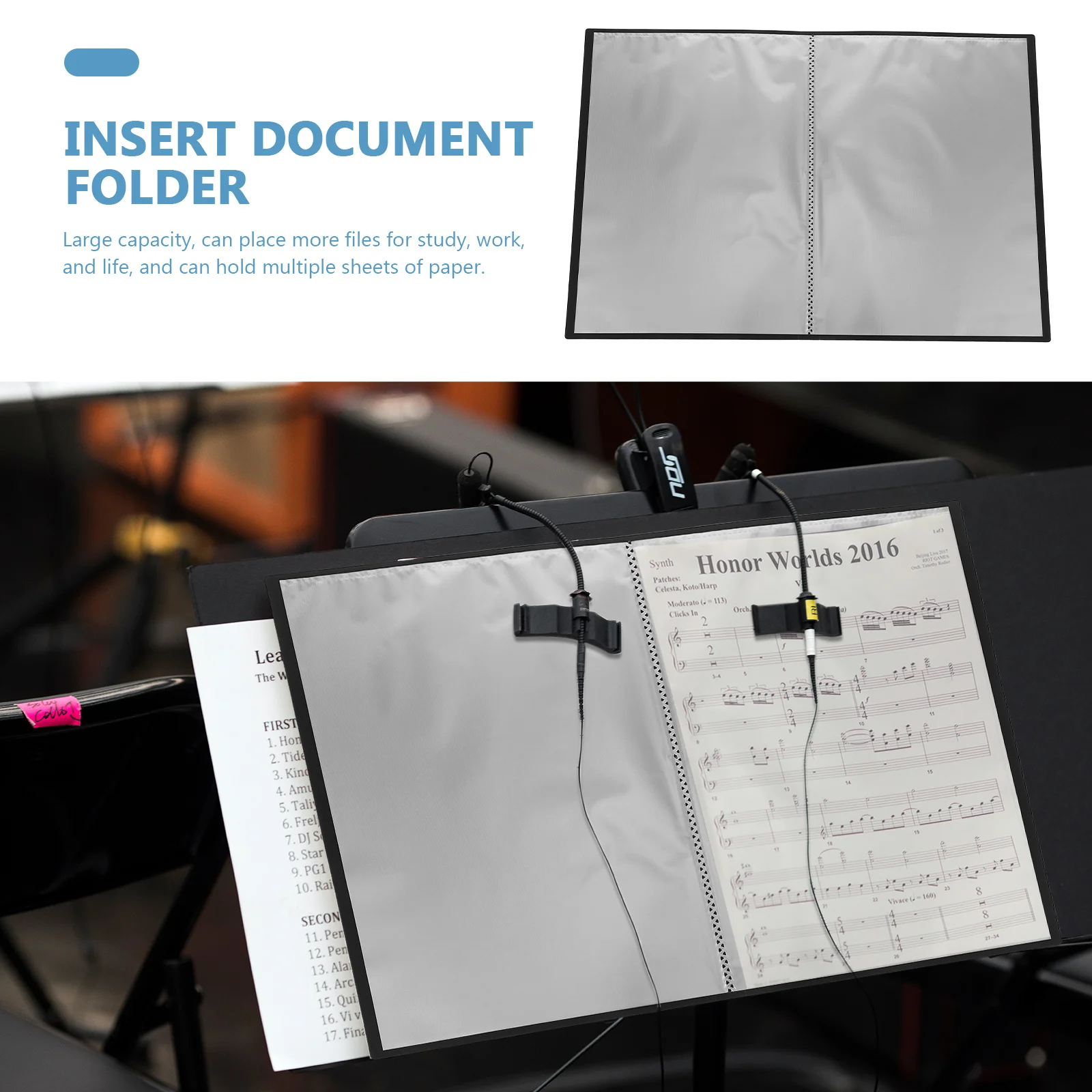 Binder Dokumen Hitam 20 Kantong, Sampul Matte, Penyelenggara Dokumen, Map Portofolio untuk Not Musik