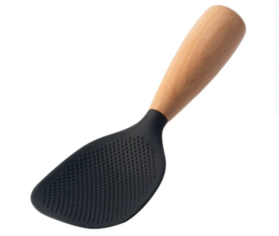 

Wooden Handle Silicone Rice Spoon Heat Resistant Nonstick Selfstanding Kitchen Utensil Rice Cooker Scoop Paddle