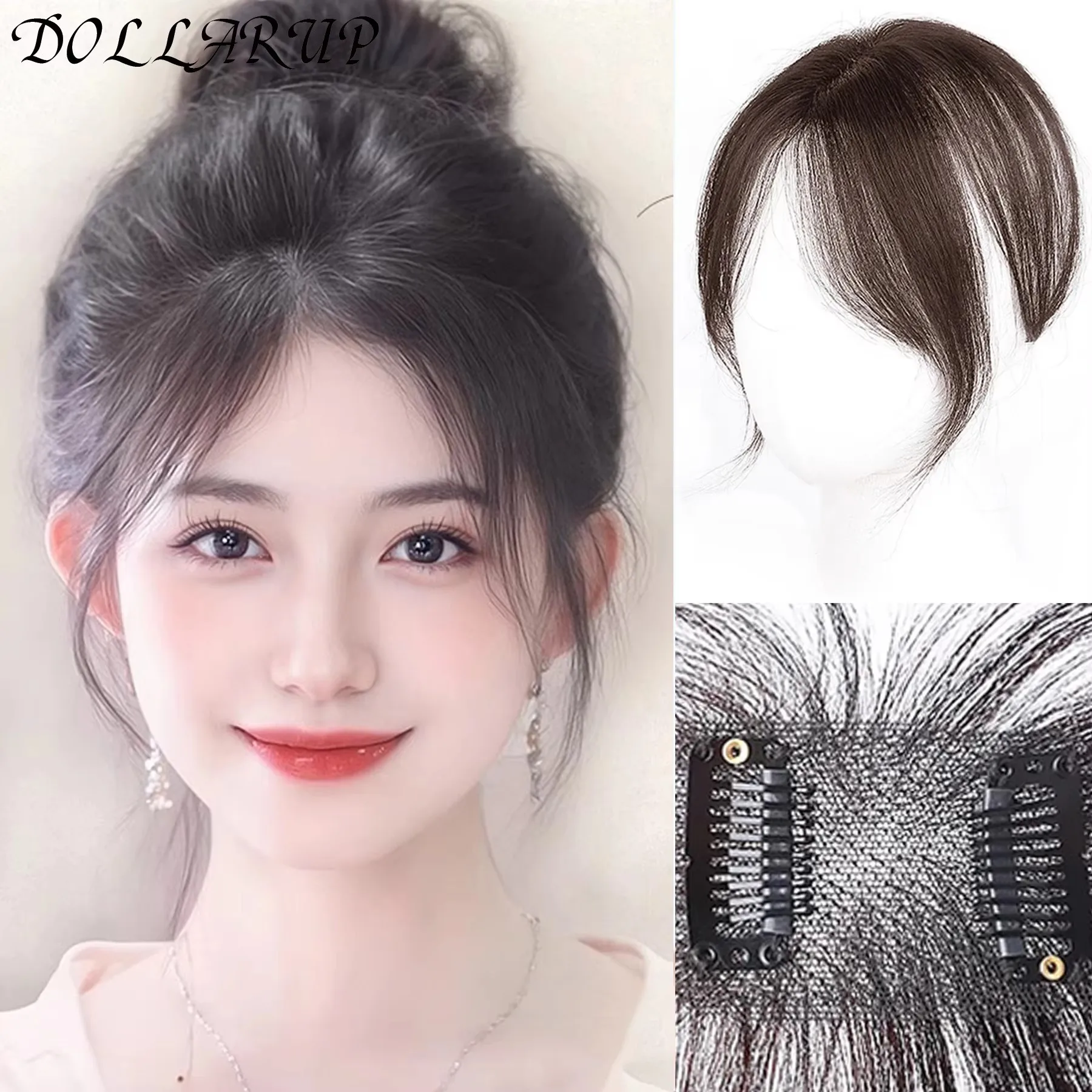 JKL 3D Hair Bangs Topper for Women Natural-Looking Straight Human Hairpiece with Air Bangs Adds Volume Length Seamless Blending